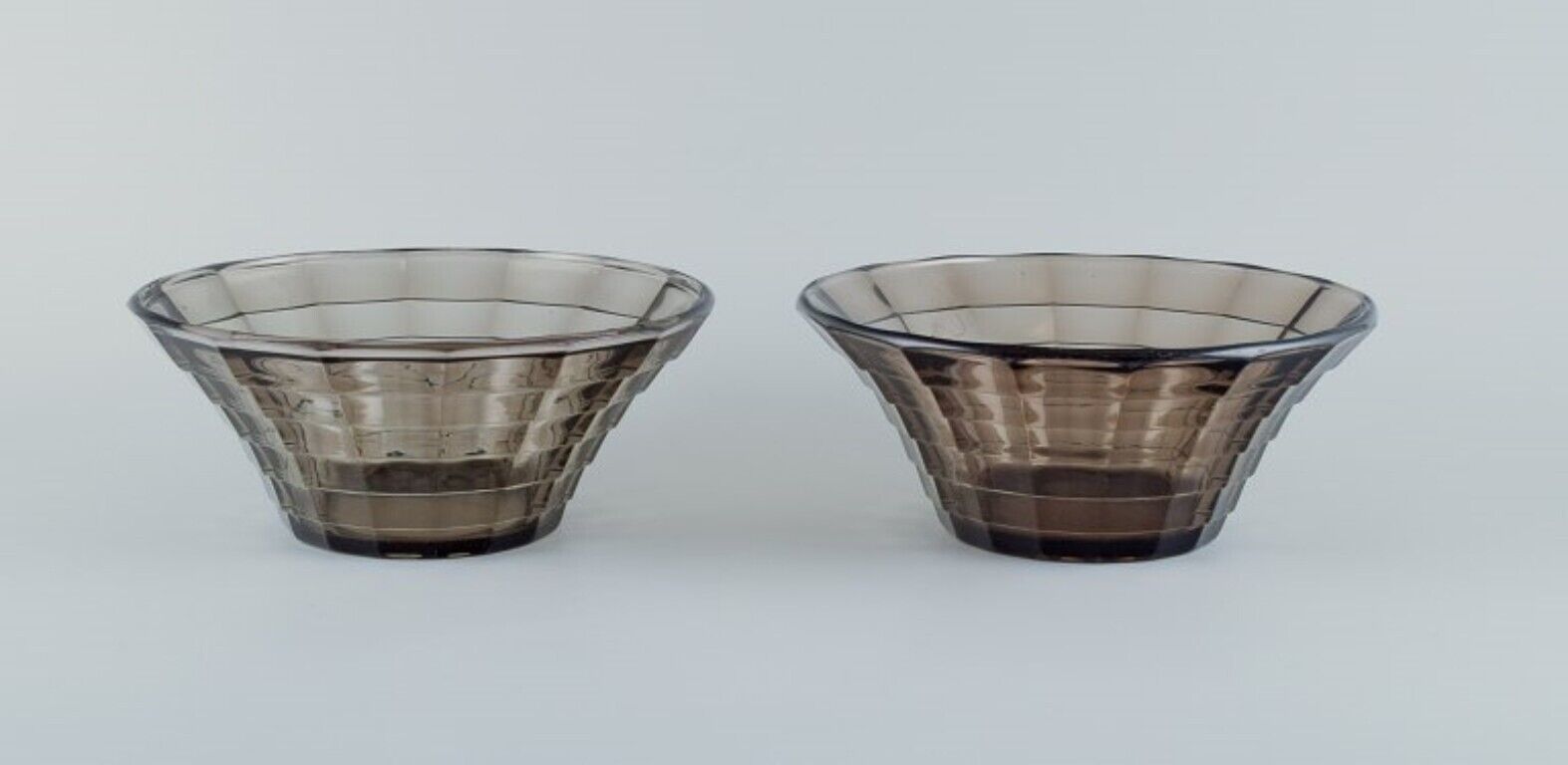 Simon Gate for Orrefors/Sandvik Two large bowls in smoked coloured glass