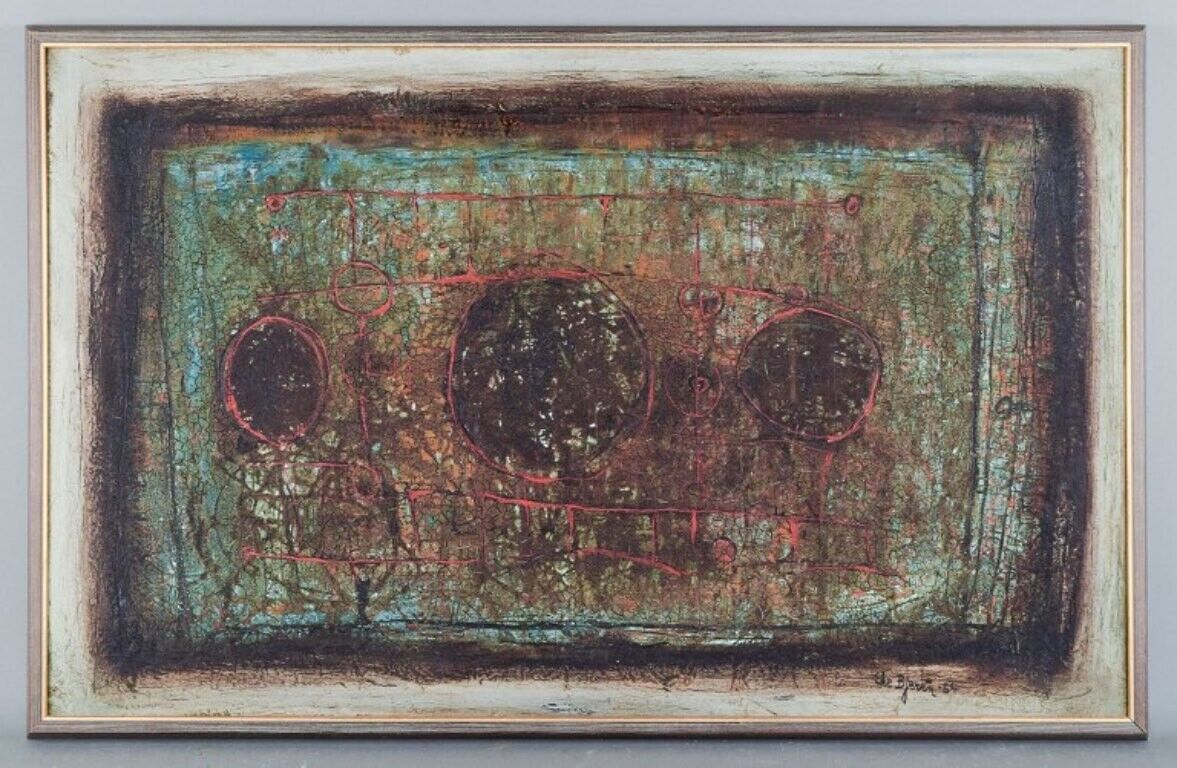 Eke Bjerén (1943-1999) listed Swedish artist Oil on board Abstract composition