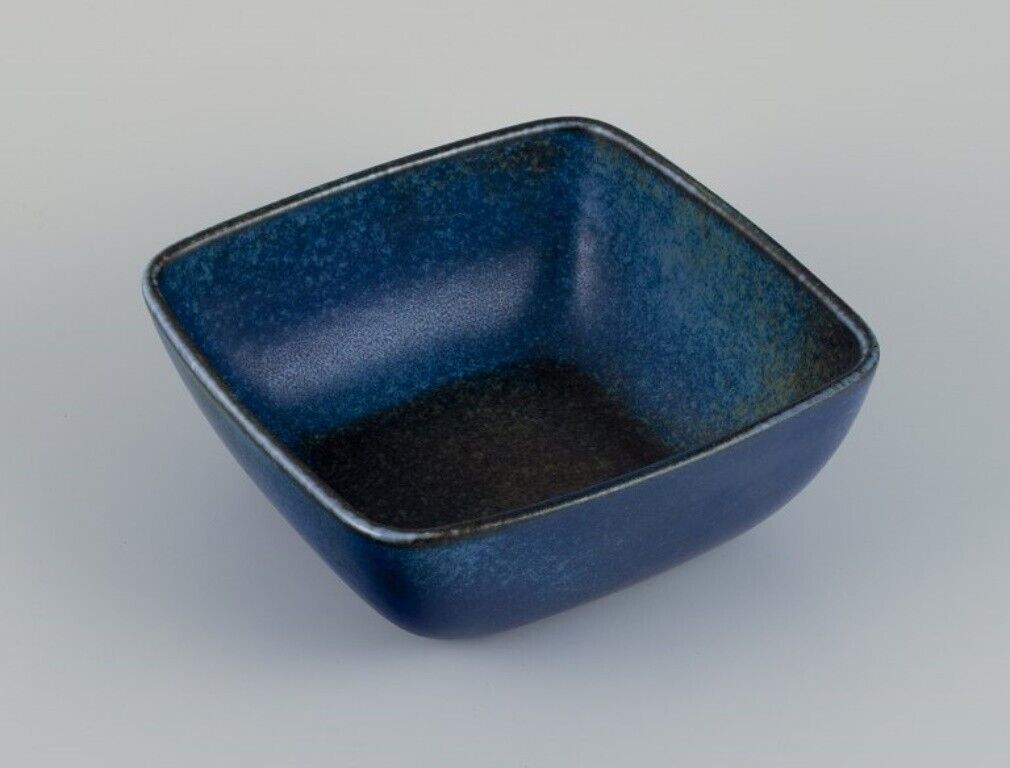 Carl Harry Stålhane Rörstrand Large square ceramic bowl Blue and green glaze