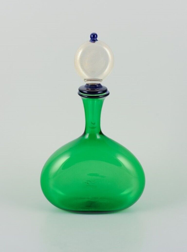 Gabbiani Venice Italy Green art glass decanter with matching stopper 1980s