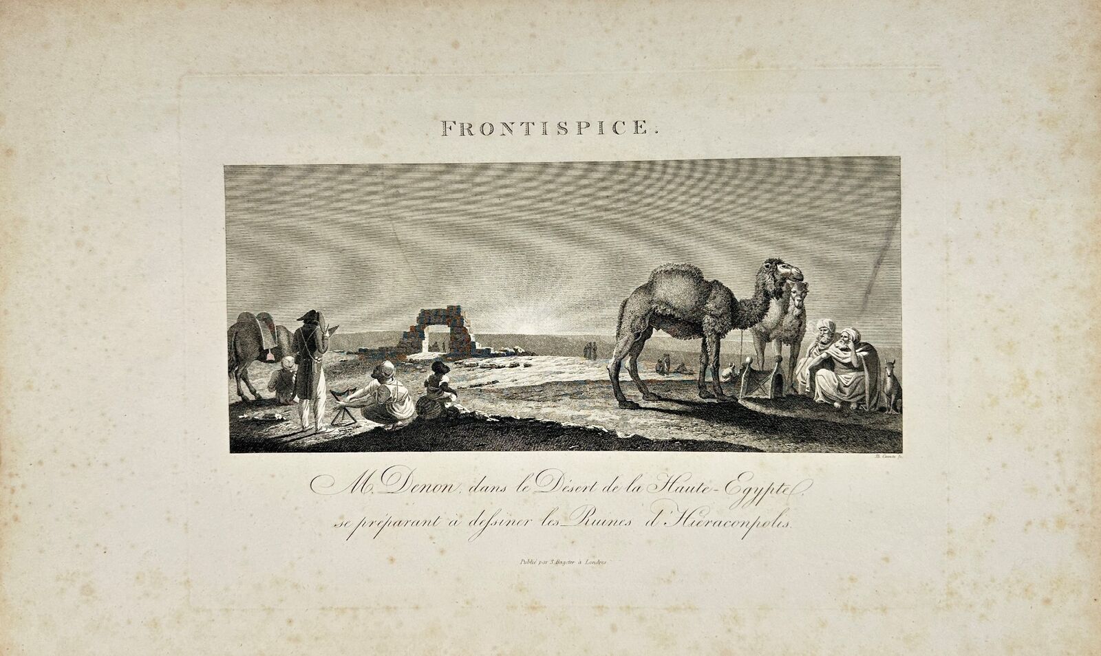 Original Antique Engraving - Dominique Vivant Denon - People With Camels - F3