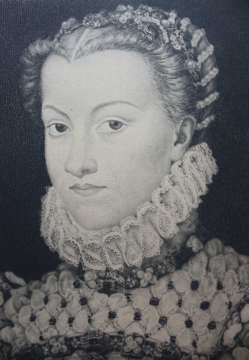 Renee Martin etching Elisabeth of Austria Queen of France aft Clouet 1946