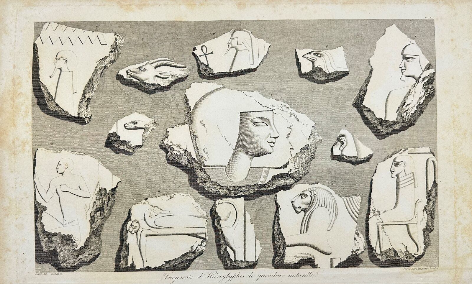 Antique Print - Dominique Vivant Denon - Fragments and Hieroglyphs - Egypt - F3