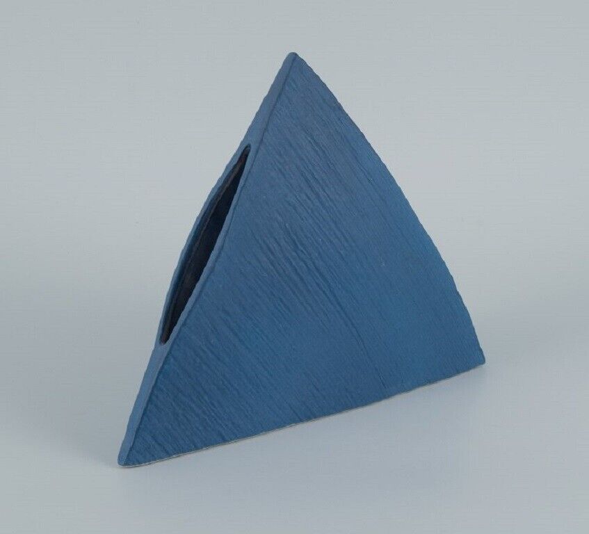 European studio ceramicist Unique triangular vase in blue glaze Late 1900s