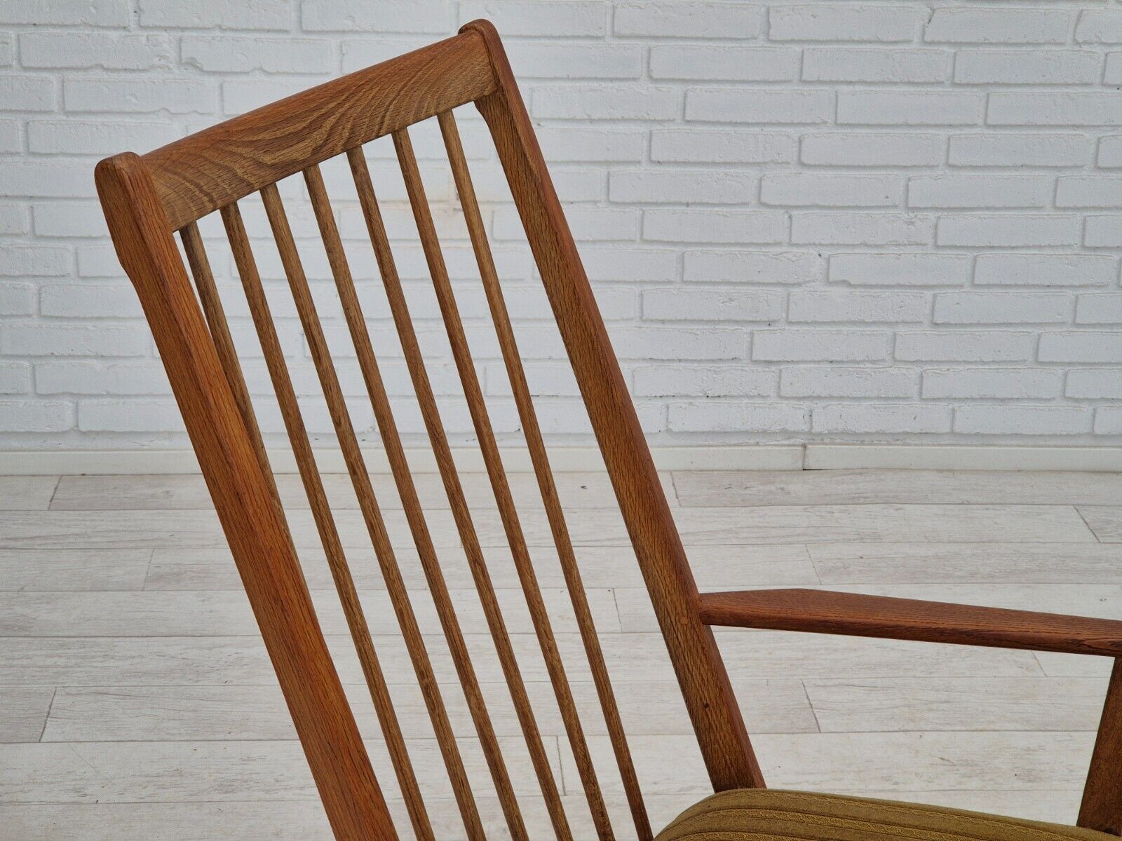 1960s Danish design oak wood rocking chair with footstool furniture wool