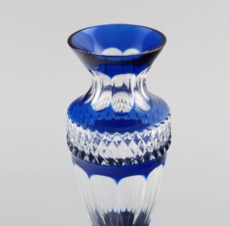 Bohemian glass vase in clear and blue art glass Classic style Mid-20th century