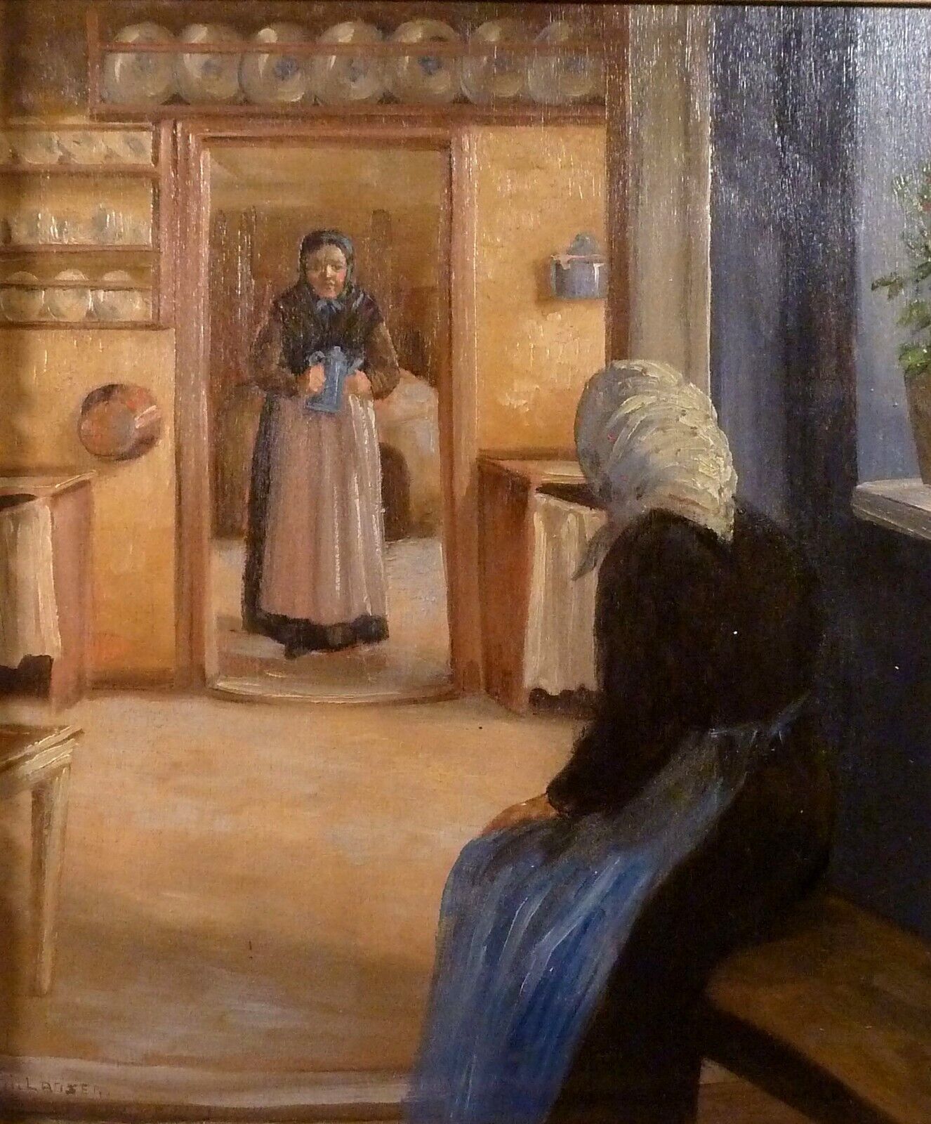 CARL LARSEN! INTERIOR SCENERY WITH 2 OLDER WOMAN