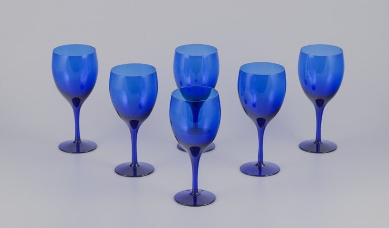 Monica Bratt for Reijmyre Set of six red wine glasses in  in blue art glass