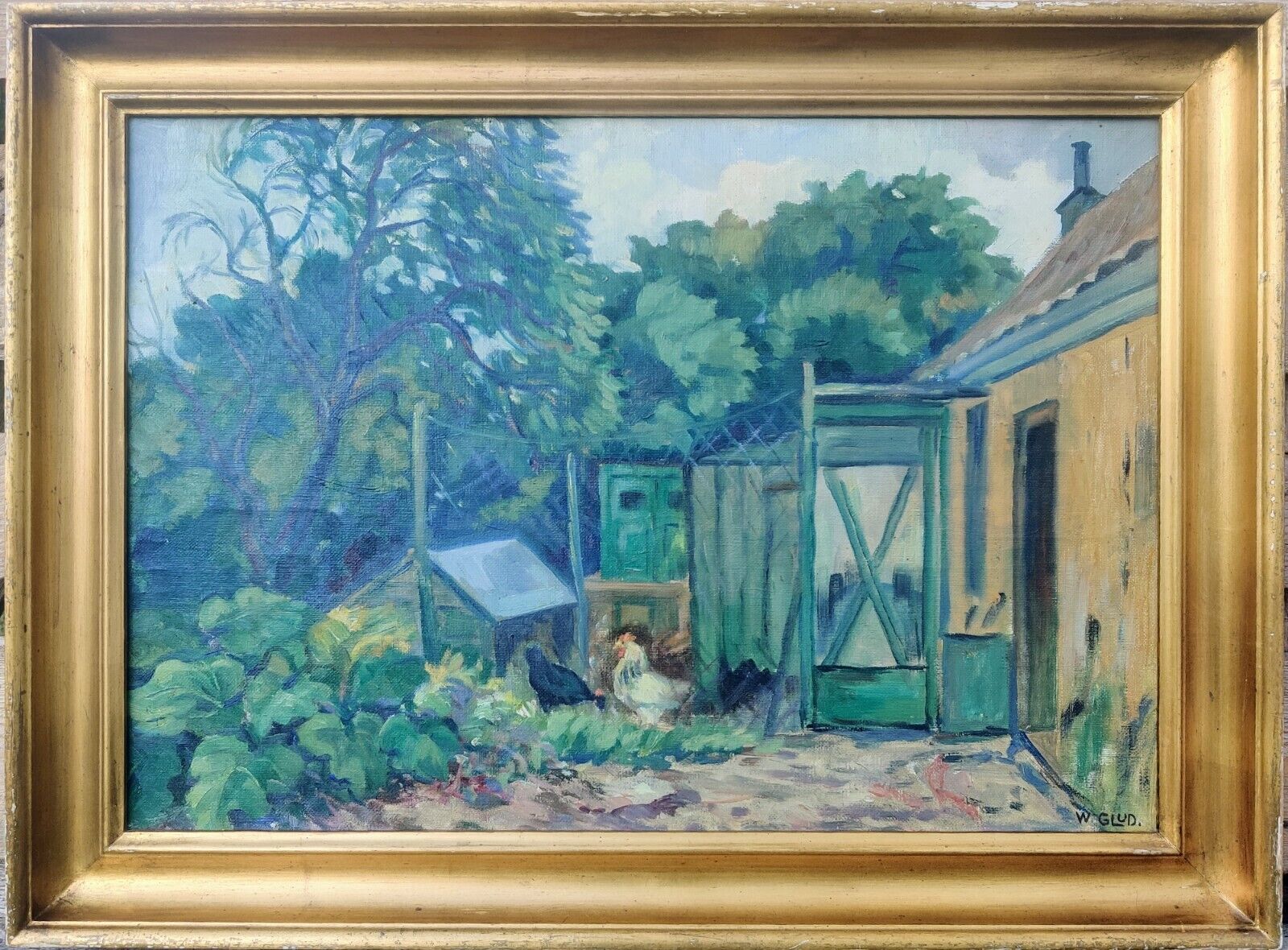 Wilfred Glud (1872-1946): CHICKEN COOP original oil painting