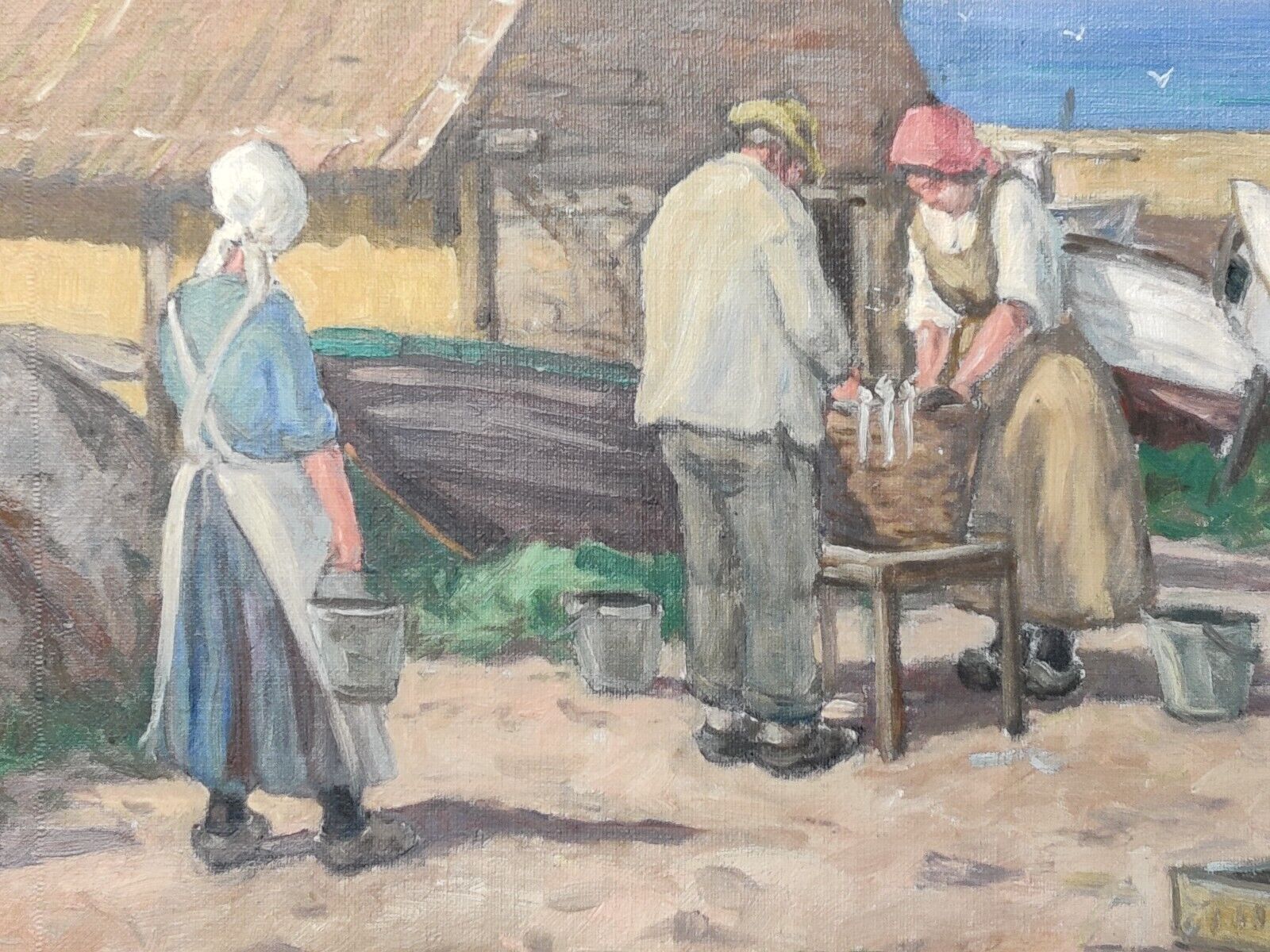 Axel Hansen (1896-1936): SMOKING HERRING BORNHOLM original oil painting