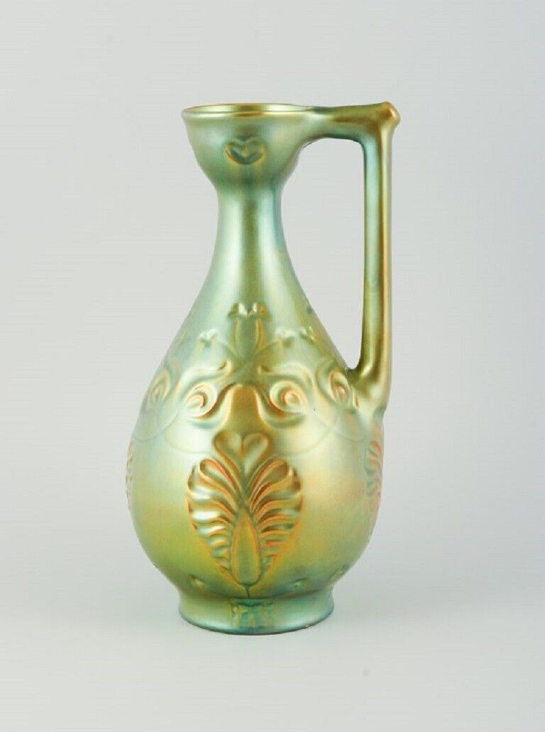 Zsolnay Hungary Large ceramic jug with eosin glaze modelled with foliage