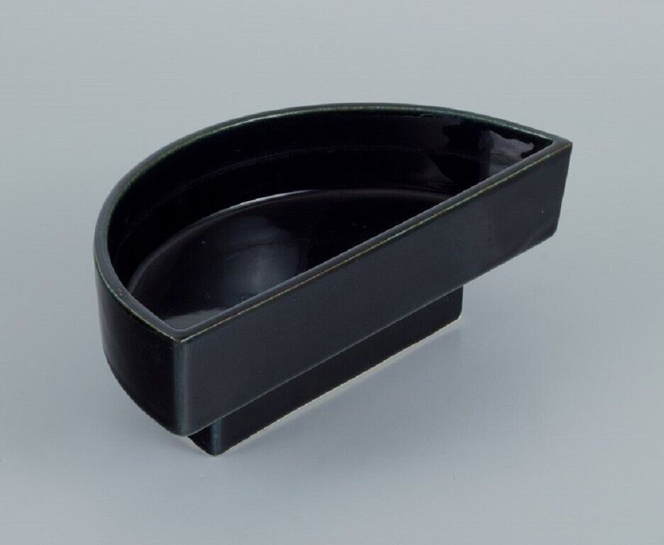 European studio potter Two-piece unique bowl in black glaze Late 1900s