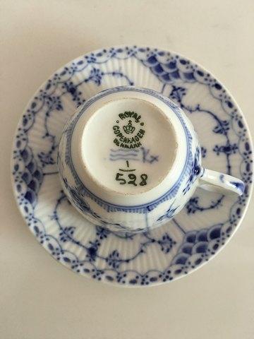 Royal Copenhagen Blue Fluted Half Laced Small Coffee Cup and Saucer No 528