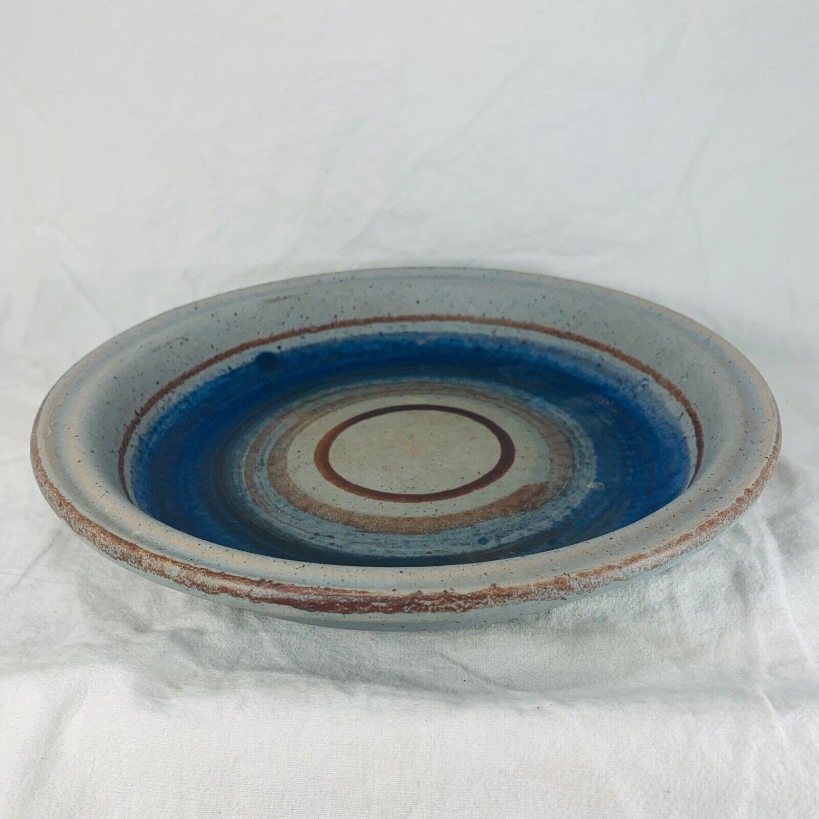 Vintage Strehla ceramic deep plate blue brown 26x4cm GDR East Germany