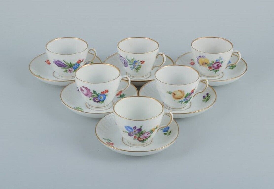 Royal Copenhagen Saxon Flower  Five coffee cups with saucers  Early 20th C