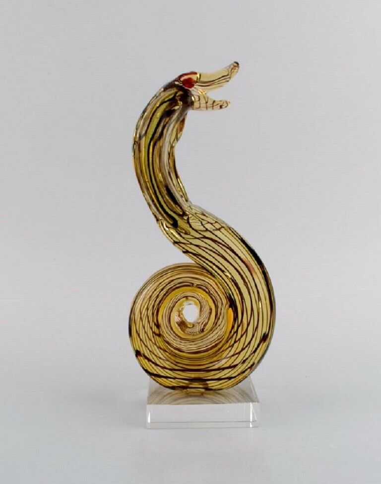 Rare Murano sculpture in mouth blown art glass Cobra snake 1960s