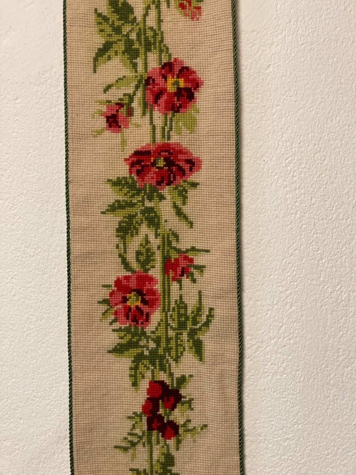 Cross Stitch Danish Hand-Embroidered Bell Pull - Floral Folk Art Design 15x90cm