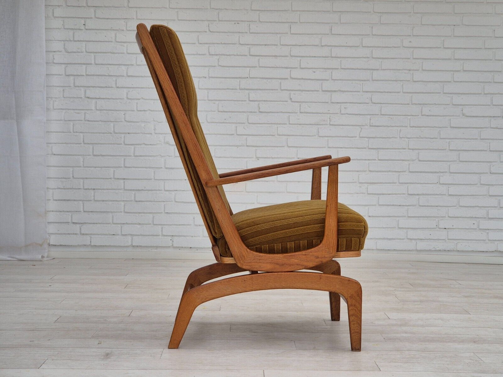 1960s Danish design oak wood rocking chair with footstool furniture wool