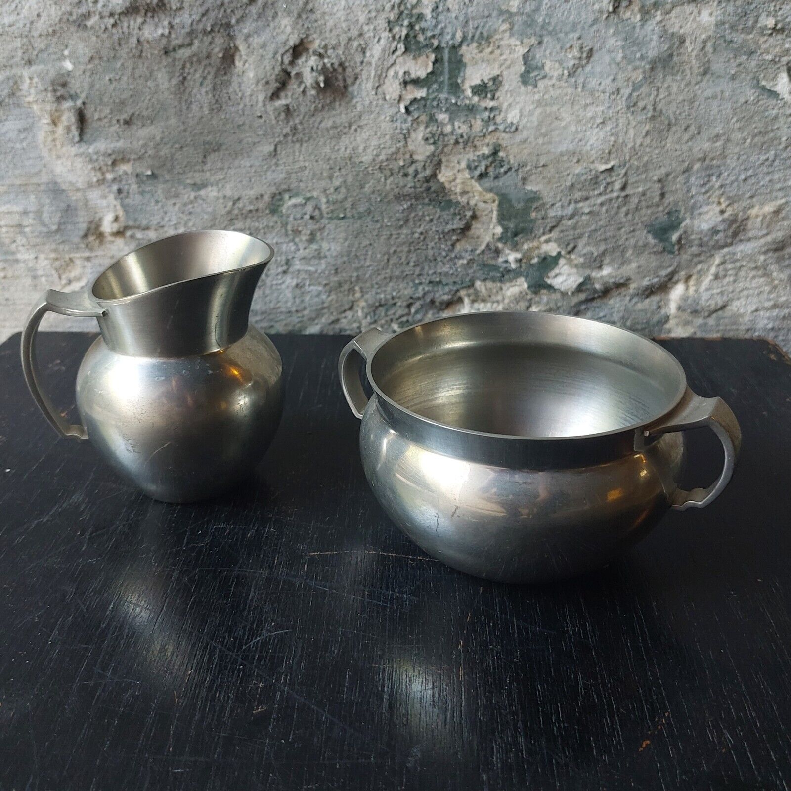 Vintage tea pot creamer and sugar bowl in pewter from Just Andersen  c 1940