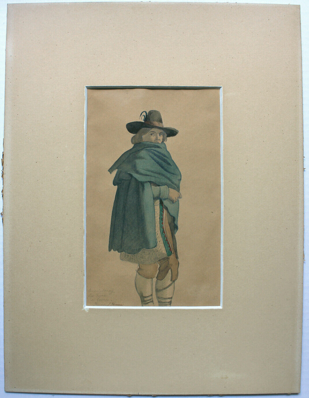 Jacob Kornerup watercolor A peasant boy from Terra di Lavoro Rome c1855