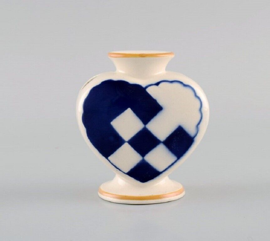 Aluminia Christmas heart vase / candle holder in blue faience