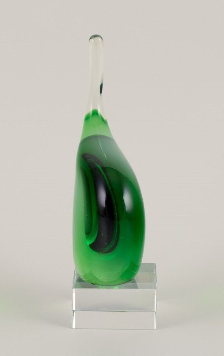 Per Lütken Holmegaard Sculpture in green art glass On a base Organic shape