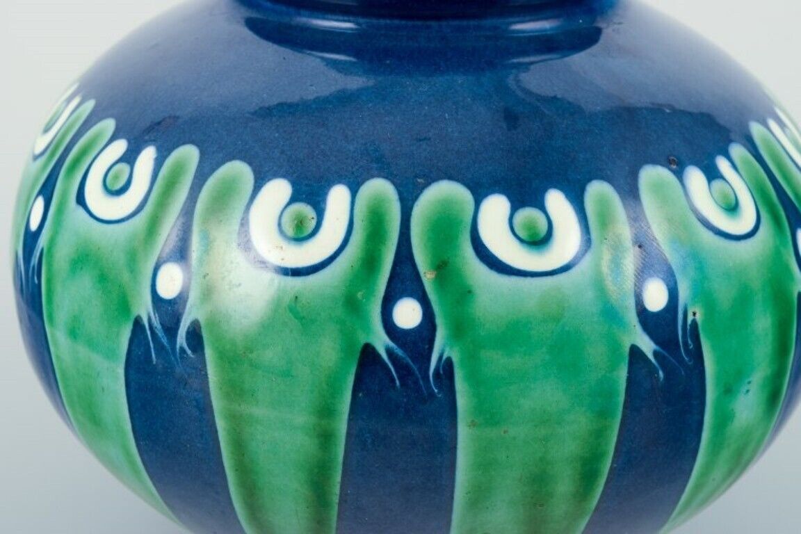 Kähler Denmark Ceramic vase Cow horn technique in blue and green tones