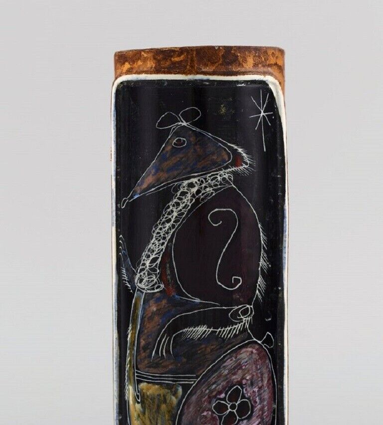 Fidia Italy Vase in leather covered ceramics with hand-painted rat 1960s