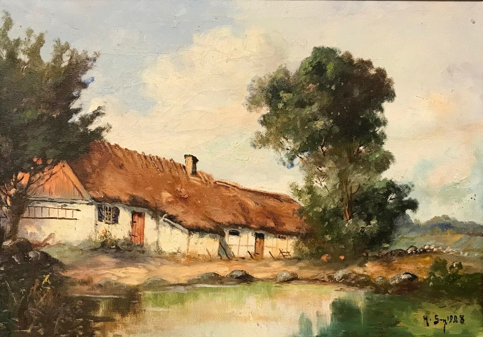 OLD FARMHOUSE Original oil painting Dated 1928