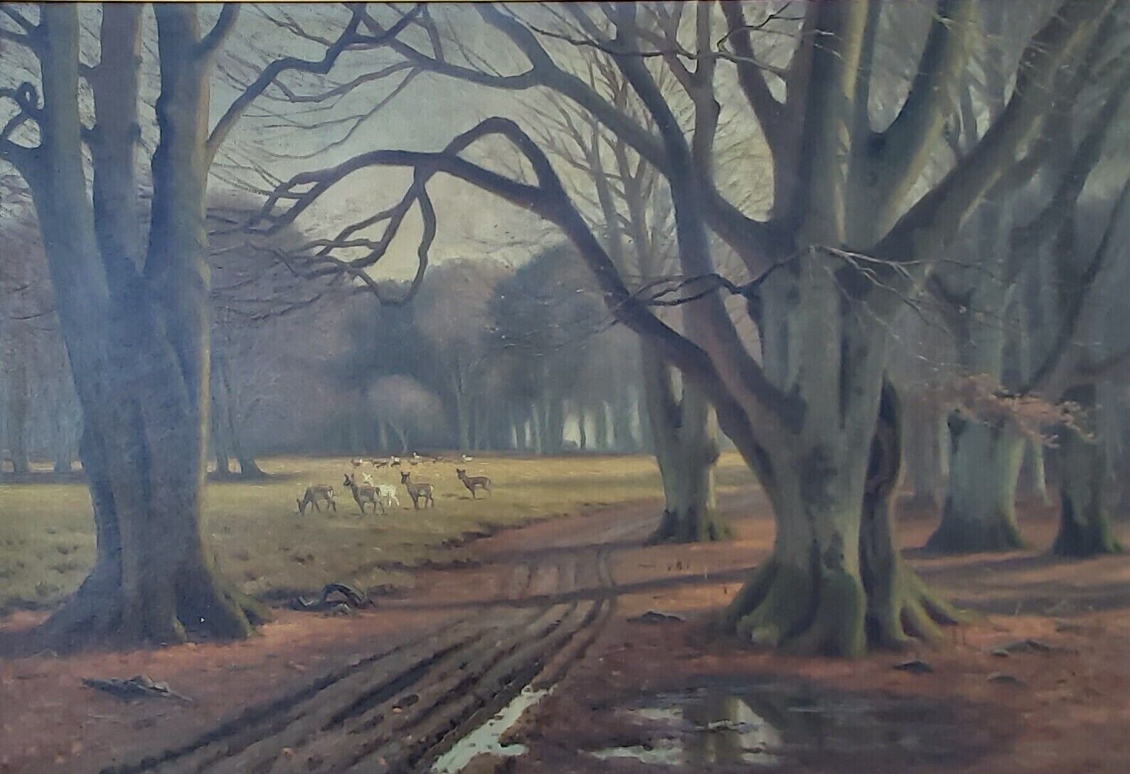 Kaj Drews (1884-1964): DEER IN FOREST Original oil painting Listed artist