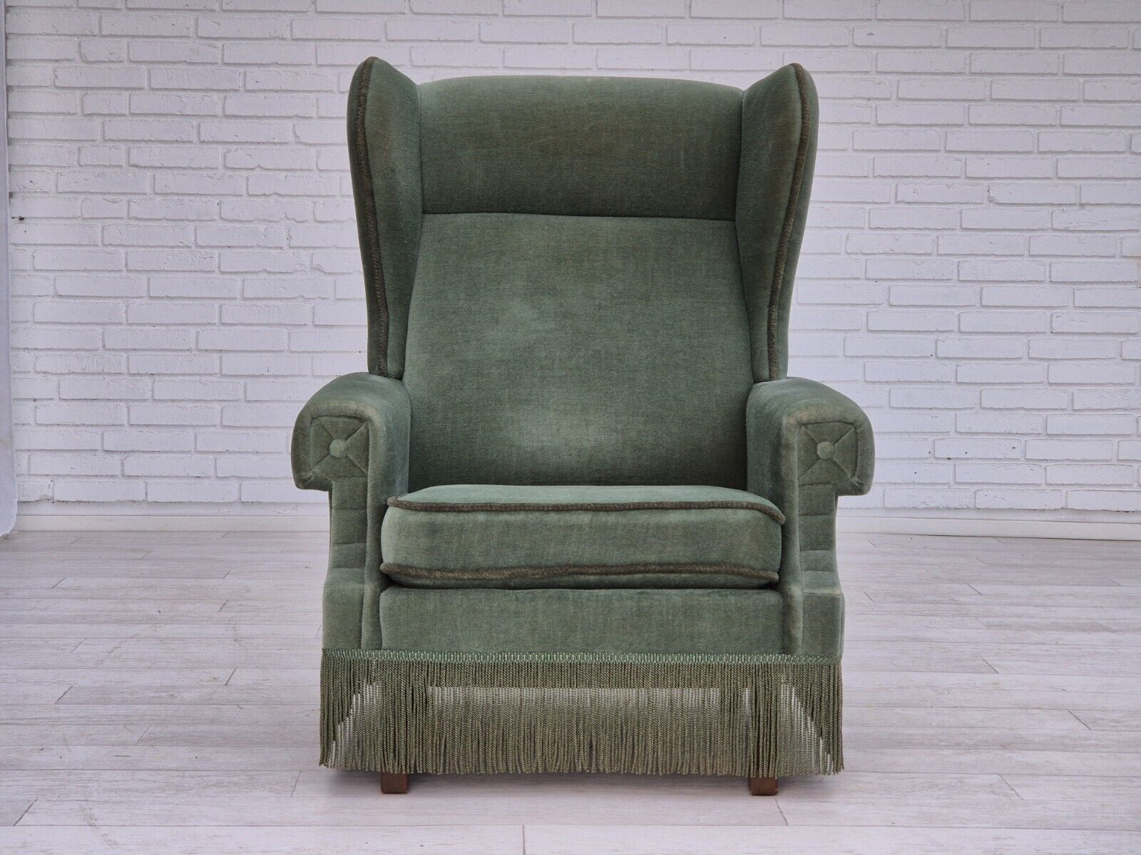 1970s Danish wingback armchair original condition furniture velour beech