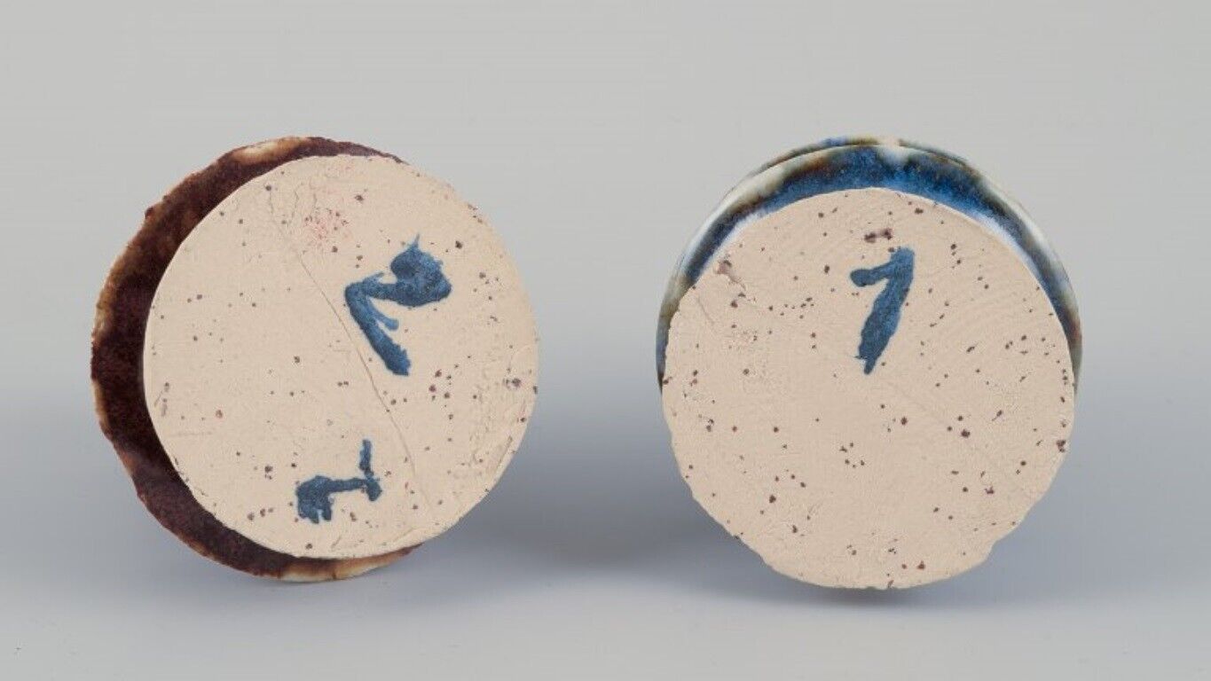 European studio ceramicist Two unique ceramic candleholders Ca 1980s