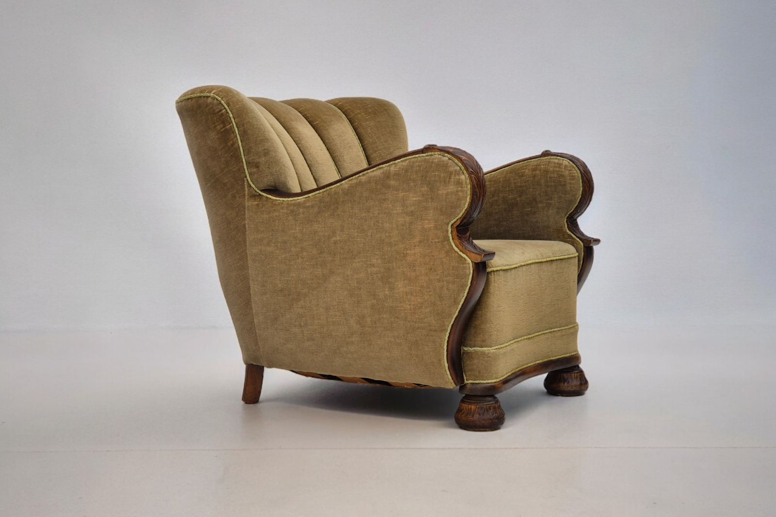 1960s Danish vintage armchair furniture velour dark beech wood