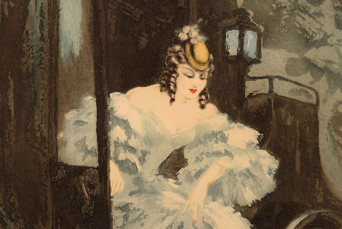 Louis Icart (1888-1950) Print on paper "Arrival" Approx 1920