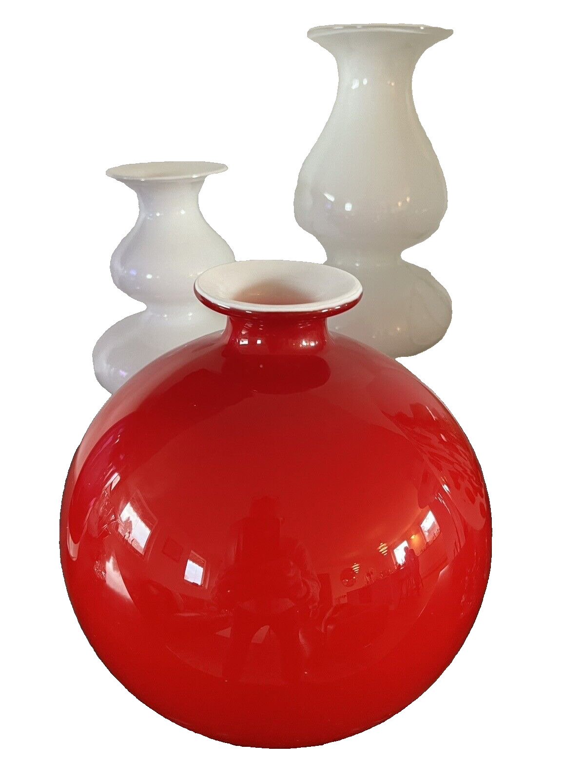 HOLMEGAARD CARNABY KUGLE BALL 20cm VASE Coral/White Encased Per Lutkin