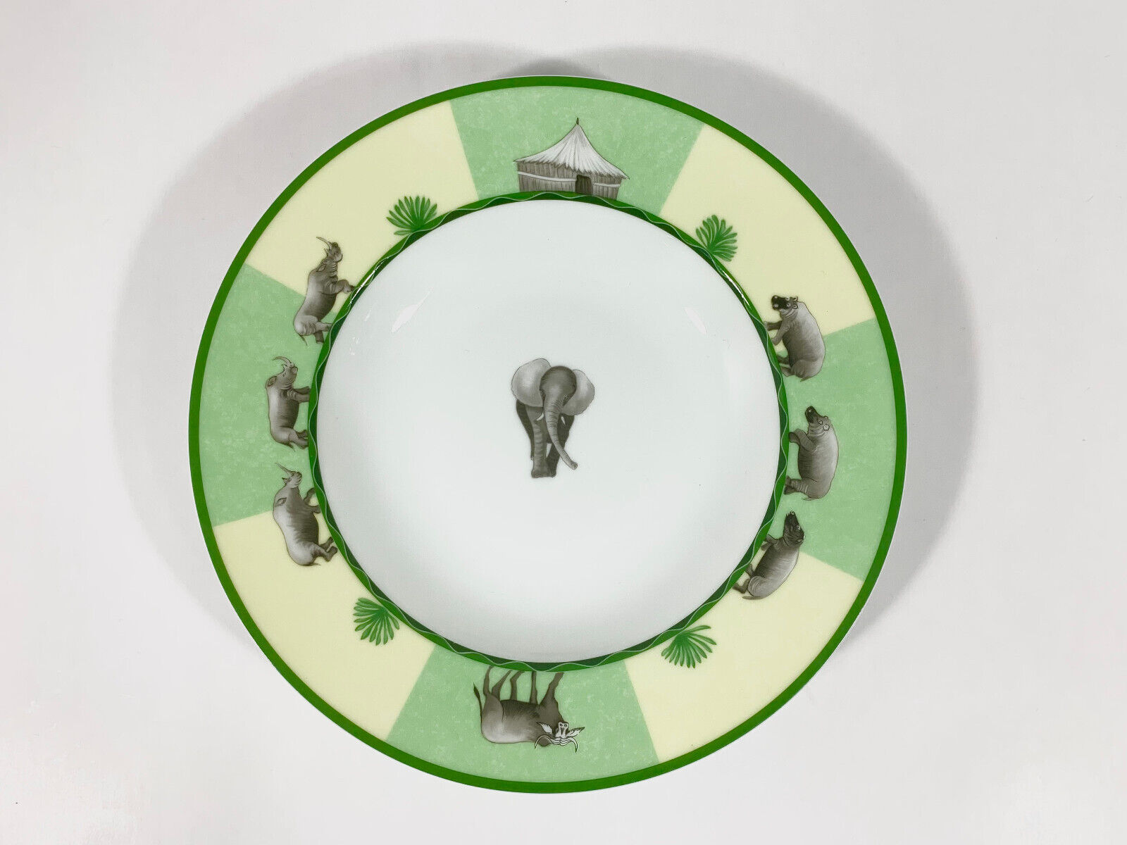 2x Hermes Africa Green Deep Plate Soup Pasta Bowl 225 cm