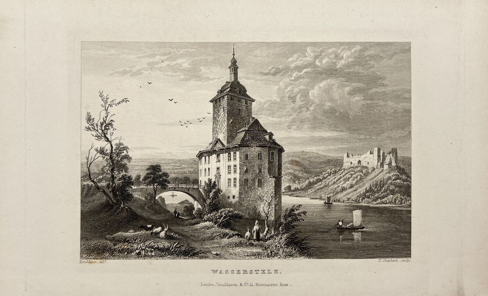 Antique Print - Carl Joseph Meyer - View of Castle Wasserstelz in Germany - E5