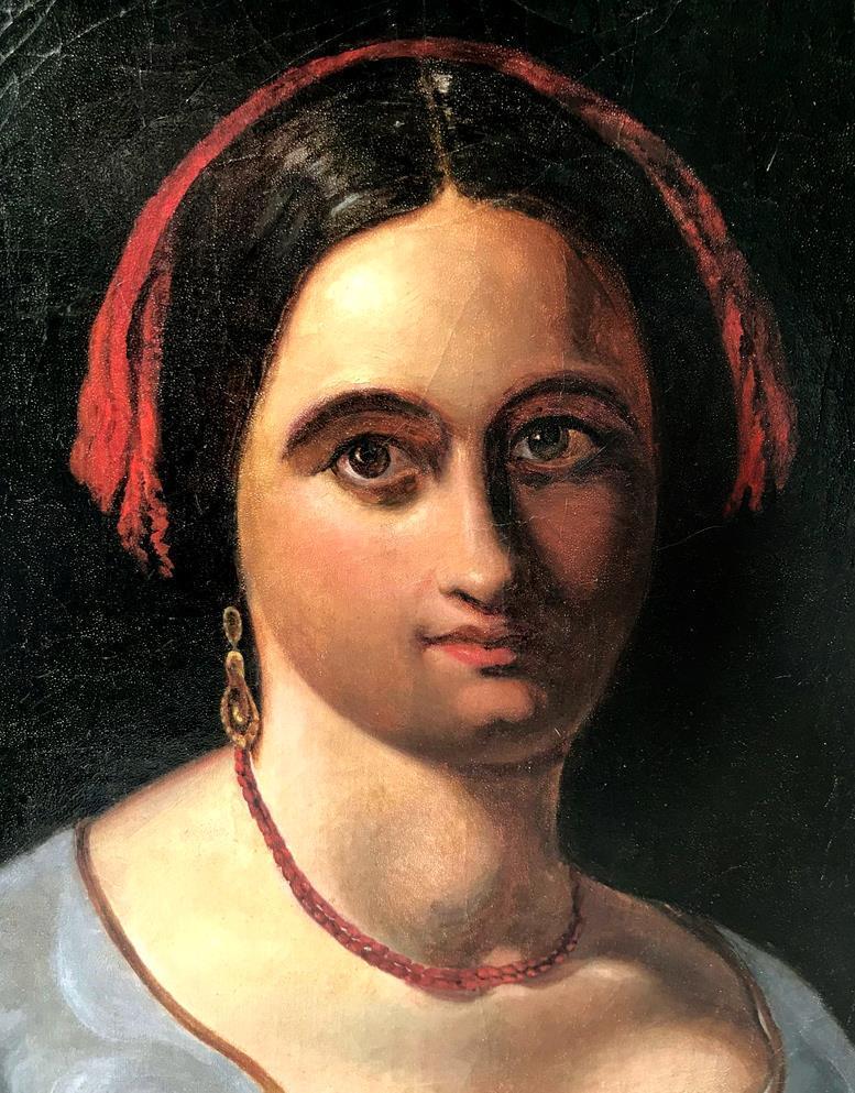 Fine Antique Italian School Portrait The Girl with coral necklace Ca1860