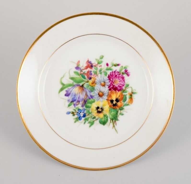 Bing  Grøndahl five porcelain lunch plates with flowers and gold decoration