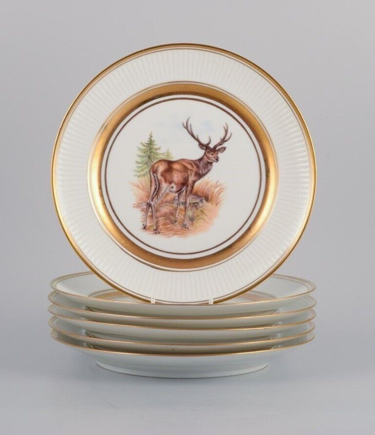 Royal Copenhagen six Fauna Danica style dinner plates in porcelain 1960s