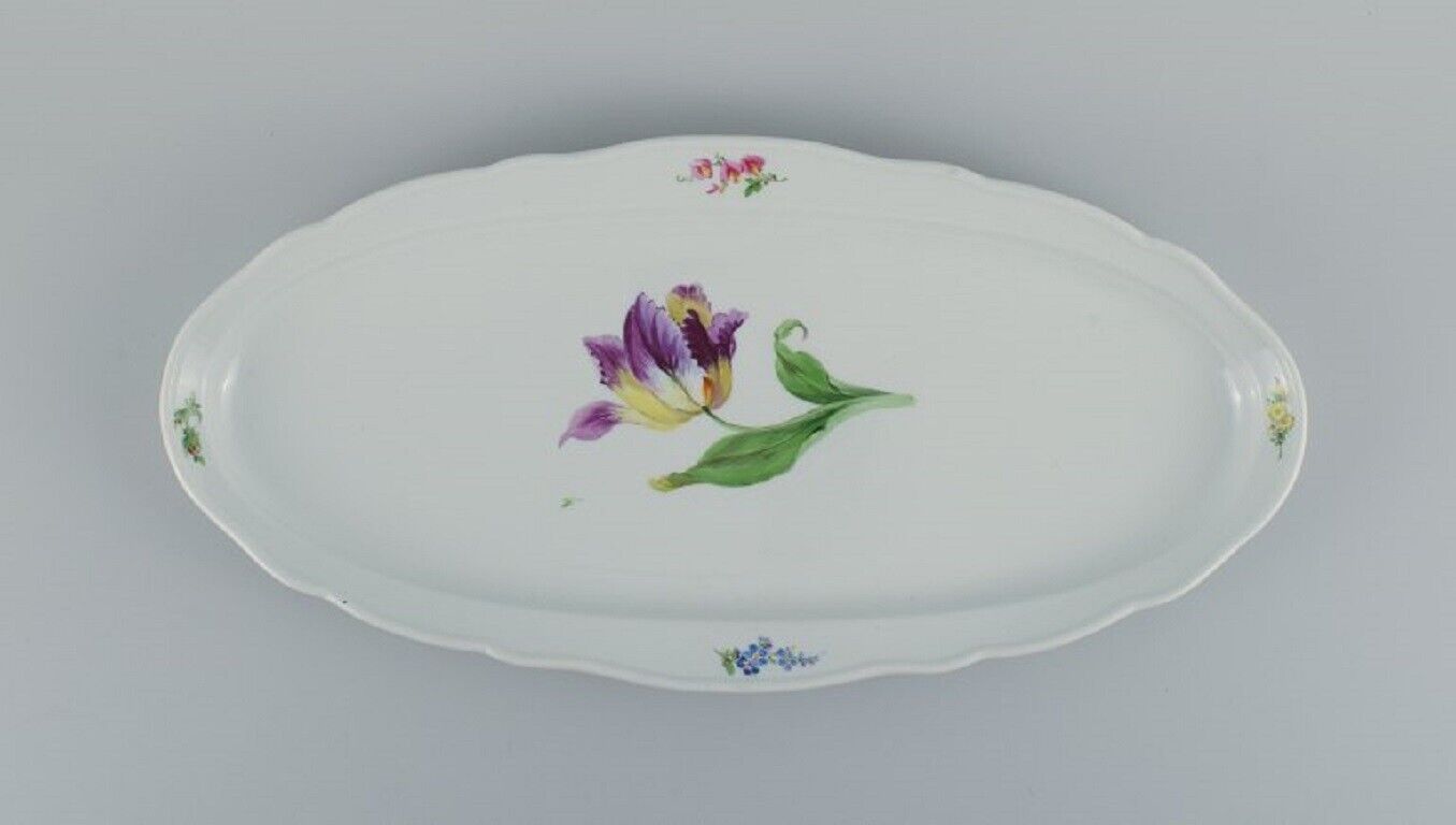 Meissen large oval fish dish hand painted with flowers Late 19th century