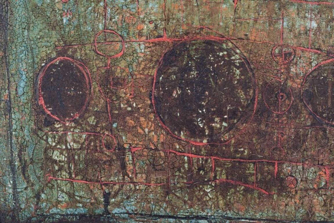 Eke Bjerén (1943-1999) listed Swedish artist Oil on board Abstract composition