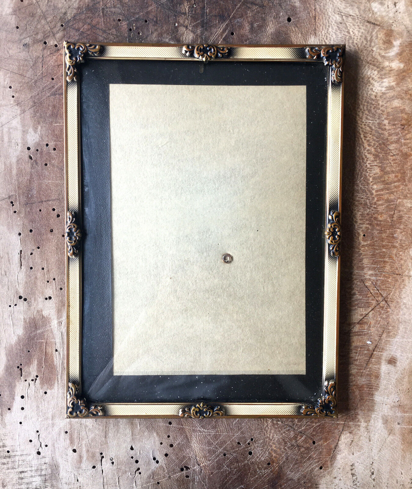 91x68 inches Vintage Photo Frame White Danish Brass Convex Glass Farmhouse