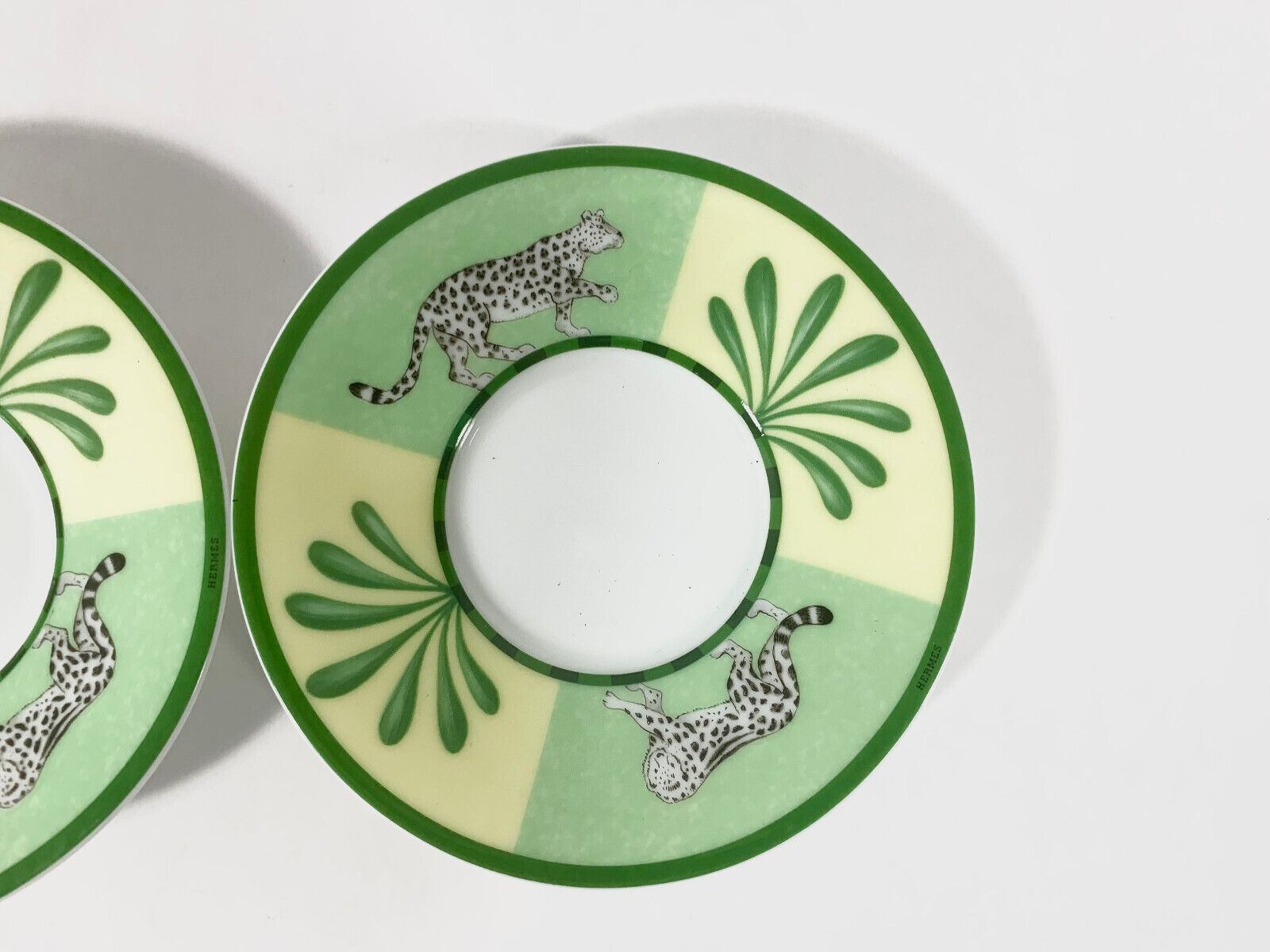 2x Hermes Africa Green Demitasse Espresso Coffee Cup and Saucer