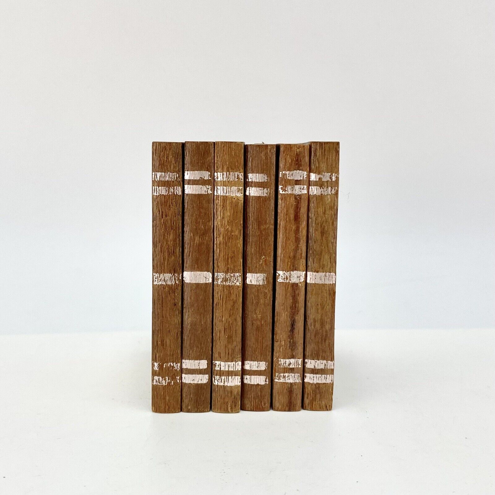 Set of 6 Novelty Book Stack Teak Wood Glass Coasters Barware MCM Danish