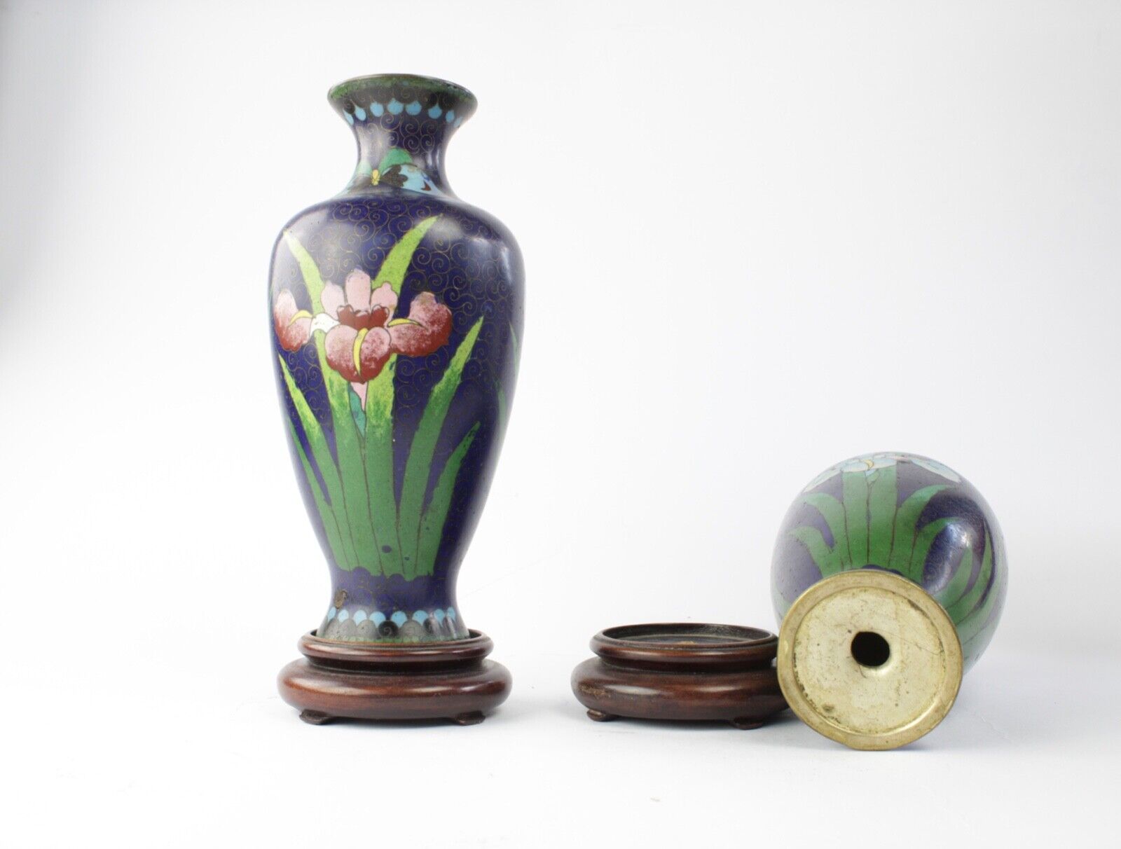 Cloissoné vases with wooden stands Have been lamped Antique