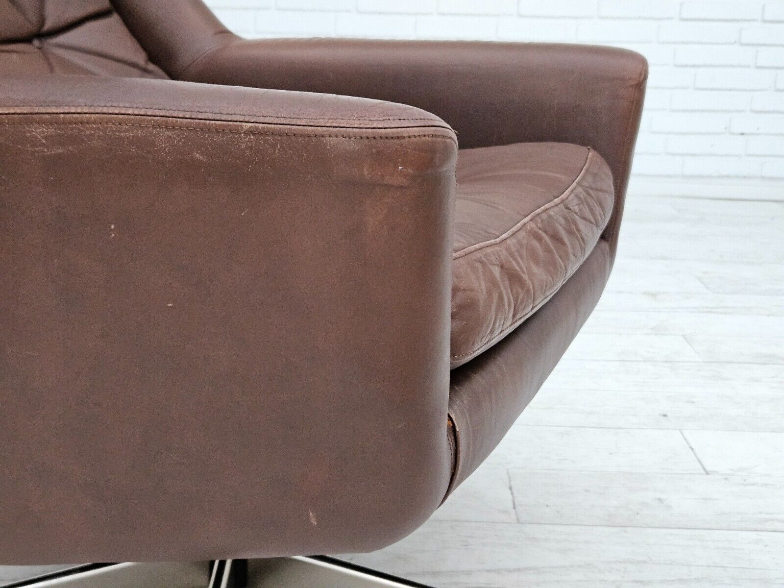 1970s Danish swivel chair with footstool original good condition leather