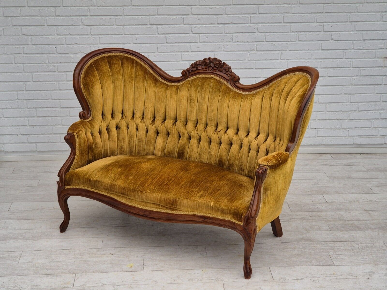 1950s Danish sofa vintage furniture velour very good condition exotic wood