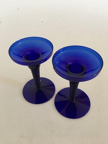 A pair of blue "Amager / Twist" Candlesticks from Kastrup Glassworks