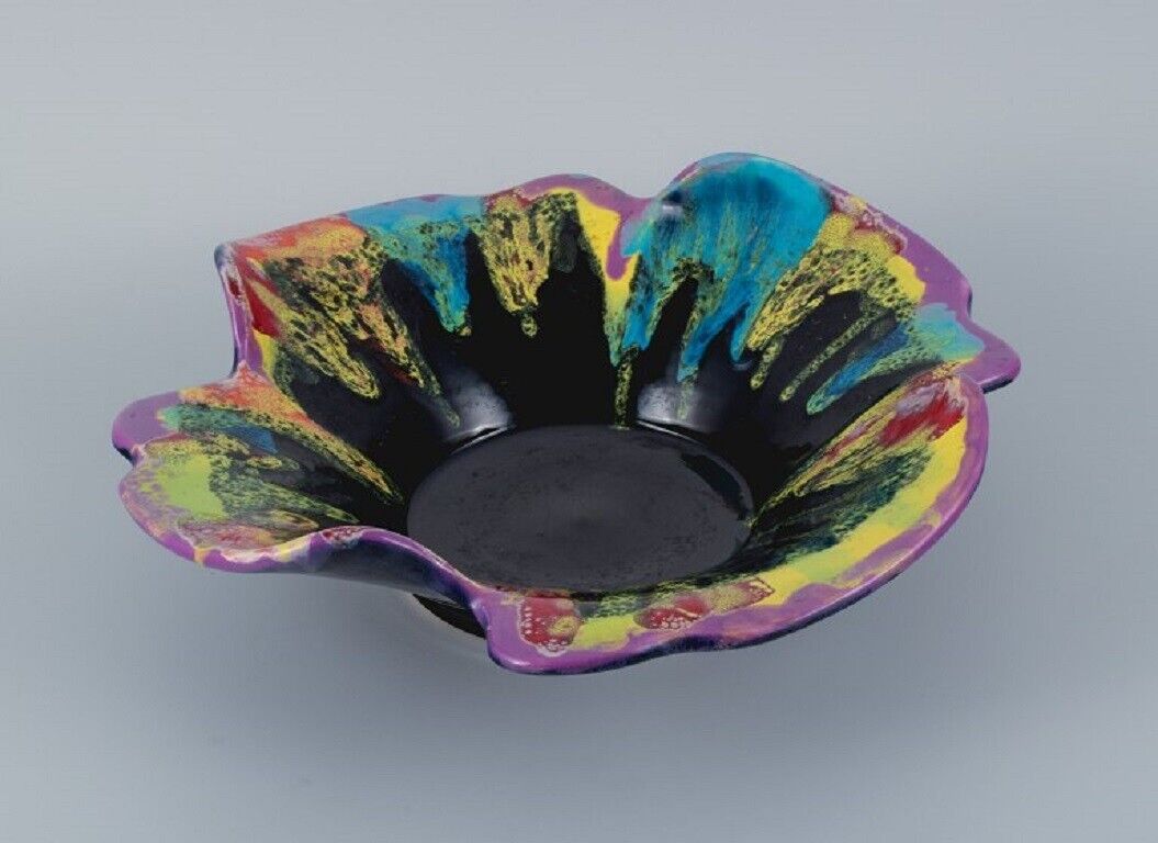 Vallauris France Large ceramic bowl in multicolored glaze Approx 1970s